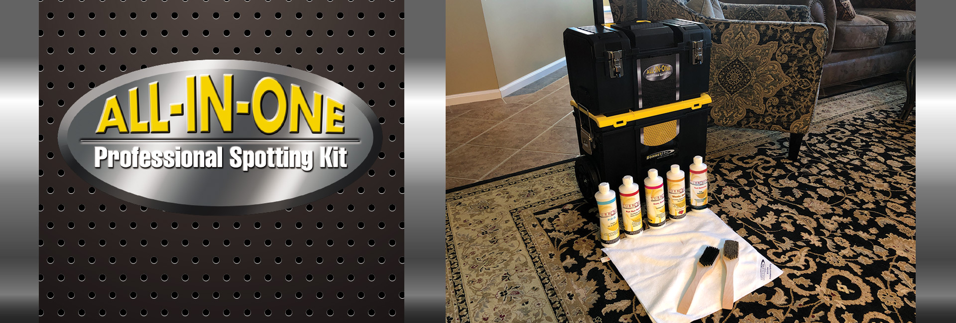 All in One rolling organizer for carpet cleaning products